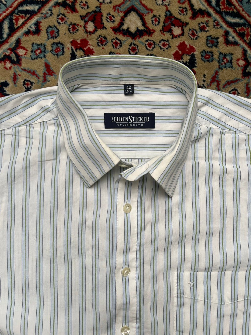 SEIDEN STICKER STRIPED BUTTON DOWN SHIRT - L