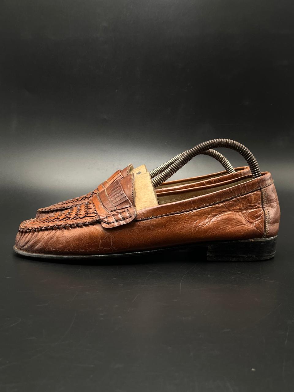 ENGLISH BOOT HOUSE BROWN LEATHER WOVEN KILTIE LOAFERS SHOES