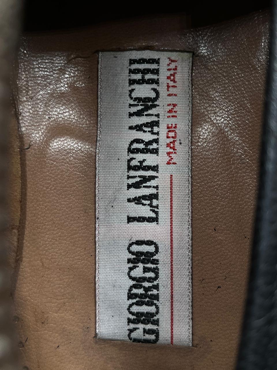 GIORGIO LANFRANCHI BLACK CROC-EMBOSSED LEATHER LOAFERS