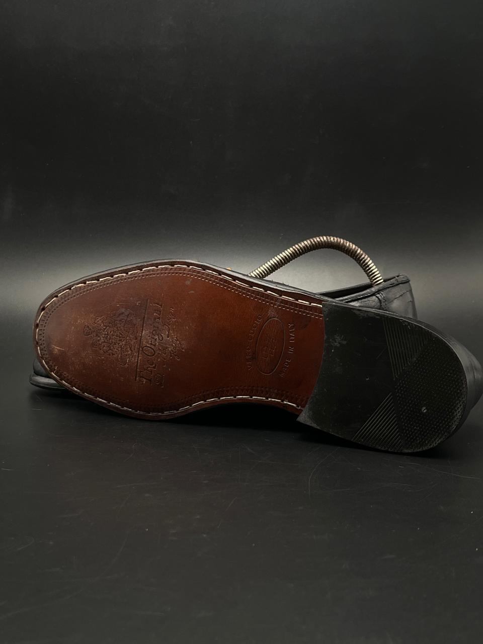 GIORGIO LANFRANCHI BLACK CROC-EMBOSSED LEATHER LOAFERS