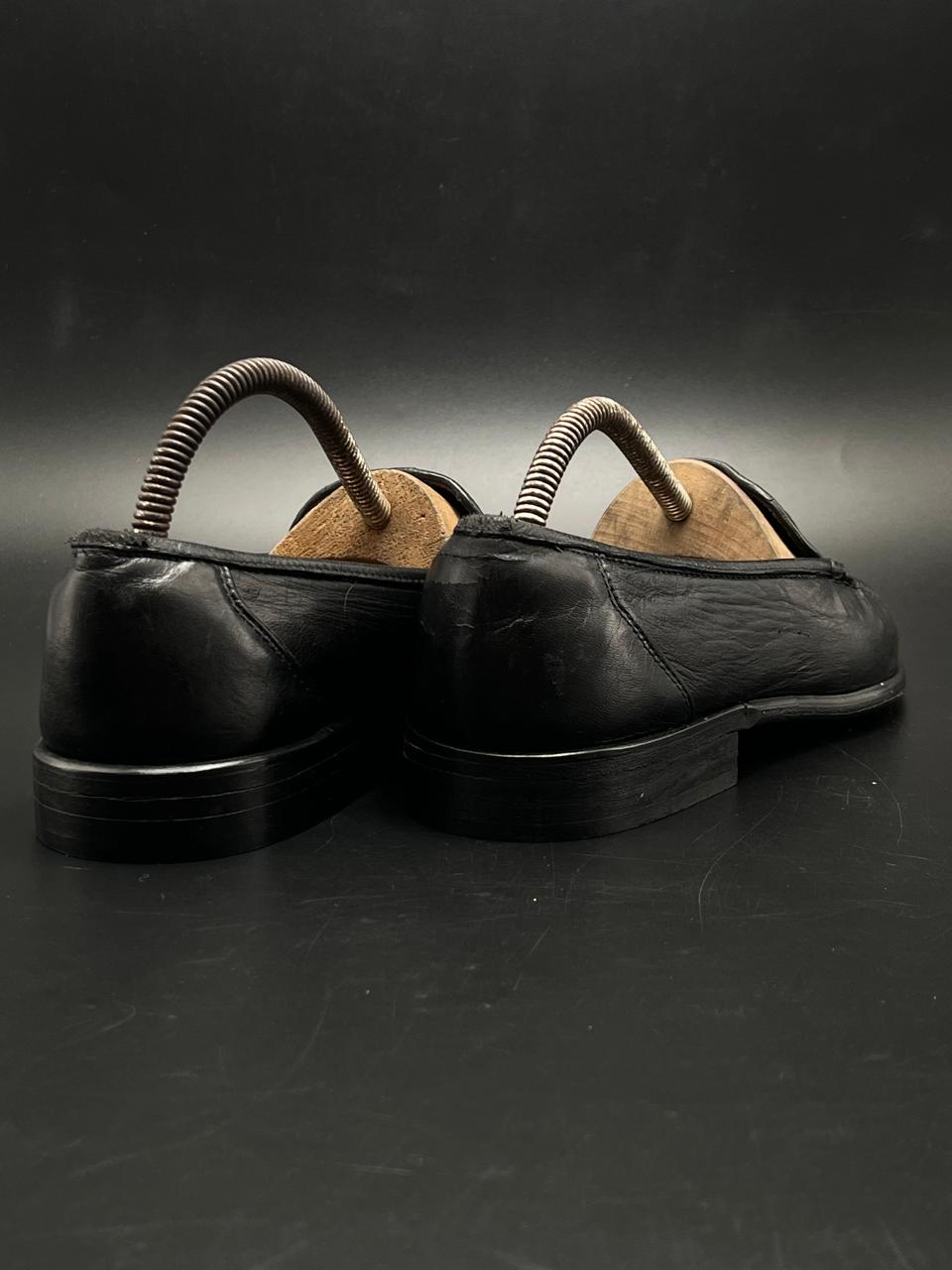 GIORGIO LANFRANCHI BLACK CROC-EMBOSSED LEATHER LOAFERS