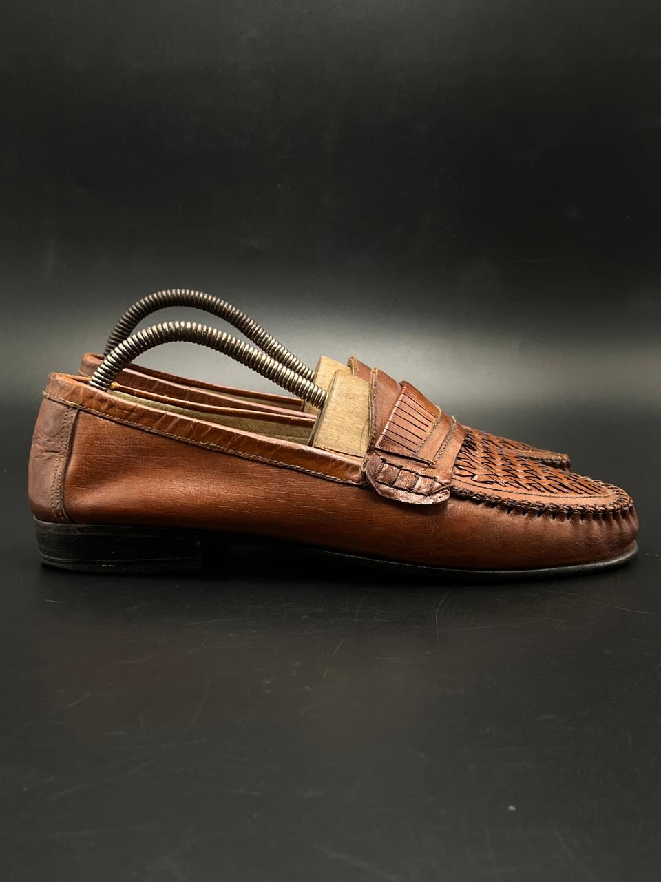 ENGLISH BOOT HOUSE BROWN LEATHER WOVEN KILTIE LOAFERS SHOES