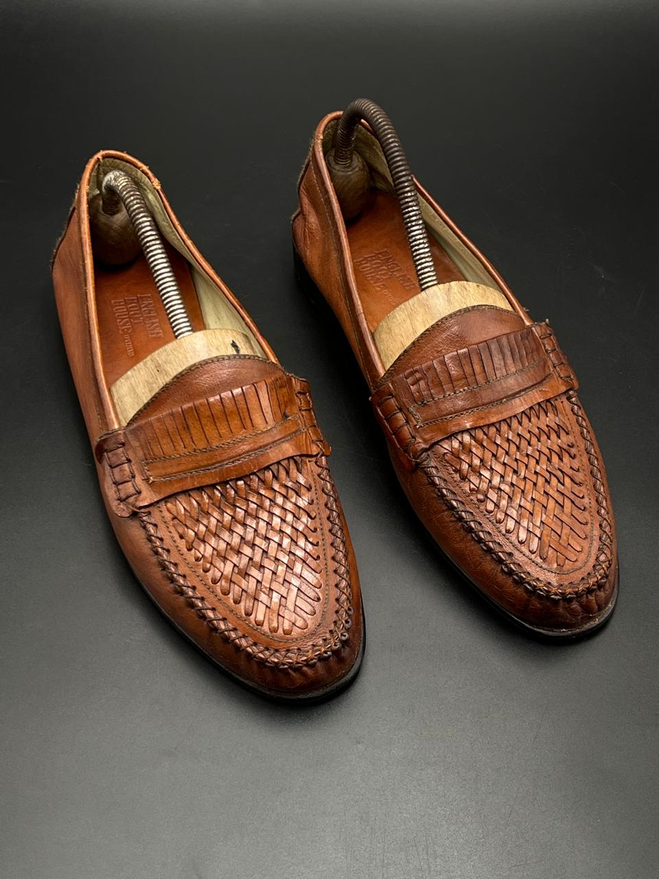 ENGLISH BOOT HOUSE BROWN LEATHER WOVEN KILTIE LOAFERS SHOES
