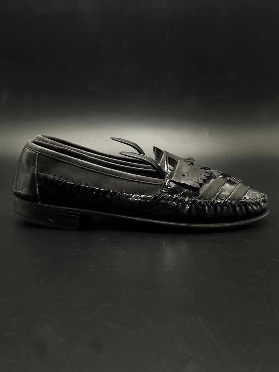 GIORGIO BRUTINI LE GLOVE BLACK WOVEN KILTIE HURACHE LOAFERS