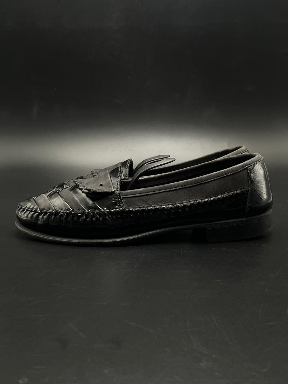 GIORGIO BRUTINI LE GLOVE BLACK WOVEN KILTIE HURACHE LOAFERS