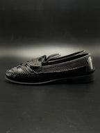 GIORGIO BRUTINI LE GLOVE BLACK WOVEN KILTIE HURACHE LOAFERS