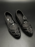 GIORGIO BRUTINI LE GLOVE BLACK WOVEN KILTIE HURACHE LOAFERS