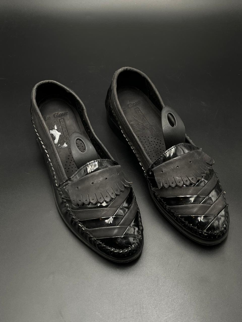 GIORGIO BRUTINI LE GLOVE BLACK WOVEN KILTIE HURACHE LOAFERS