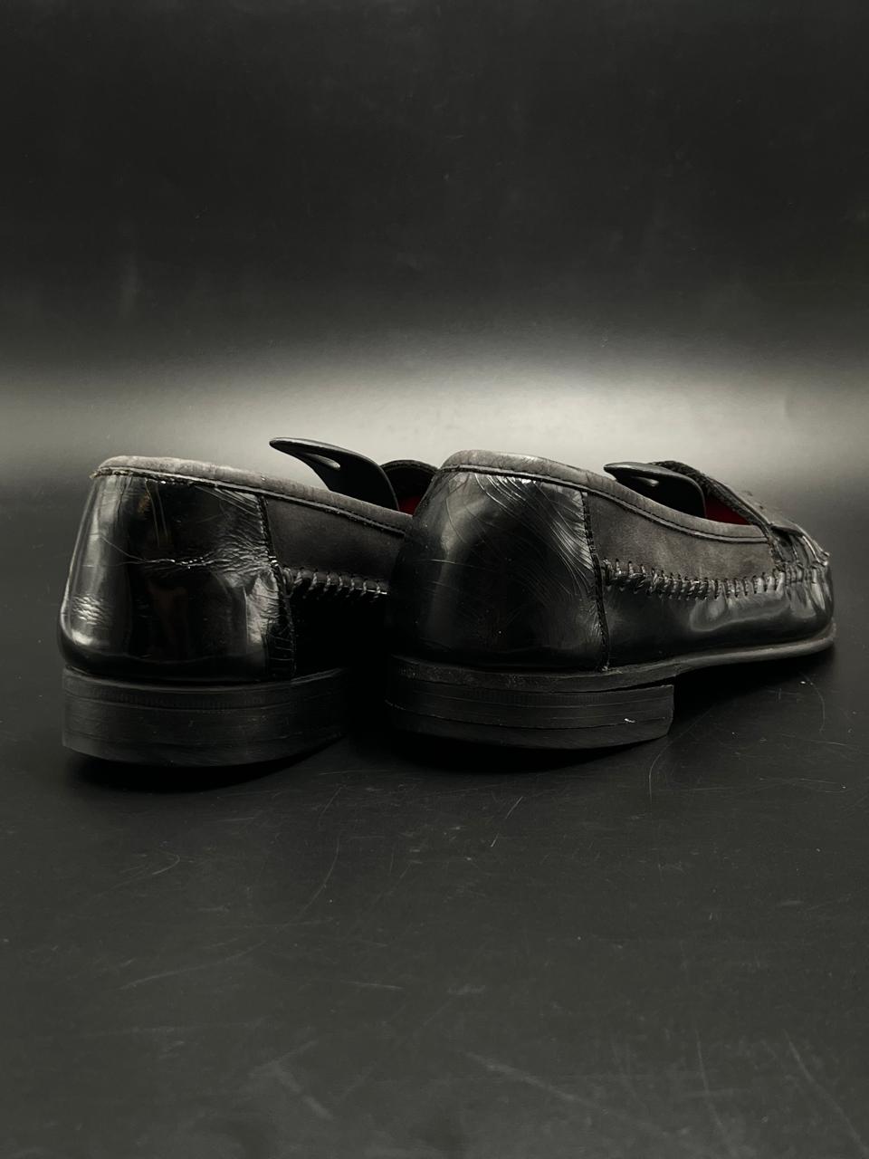 ROBERT WAYNE BLACK LEATHER CELTIC CROSS SLIP-ON LOAFERS