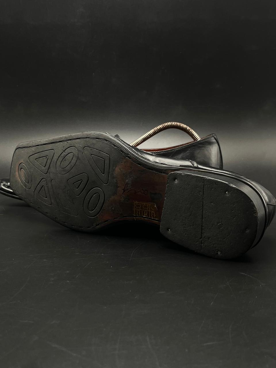 ROBERT WAYNE BLACK LEATHER CELTIC CROSS SLIP-ON LOAFERS