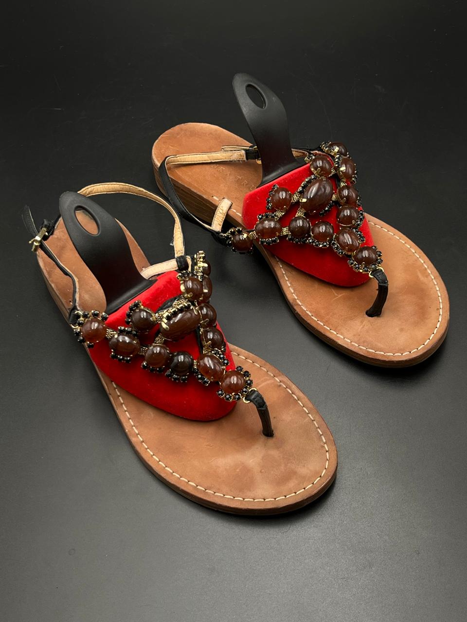 IVANKA TRUMP VALERIE BEADED EMBELLISHED THONG FLAT SANDALS