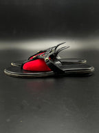 MICHAEL KORS BLACK LEATHER GOLD MK LOGO THONG SLIPPERS