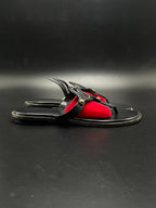 MICHAEL KORS BLACK LEATHER GOLD MK LOGO THONG SLIPPERS
