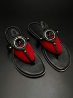 MICHAEL KORS BLACK LEATHER GOLD MK LOGO THONG SLIPPERS