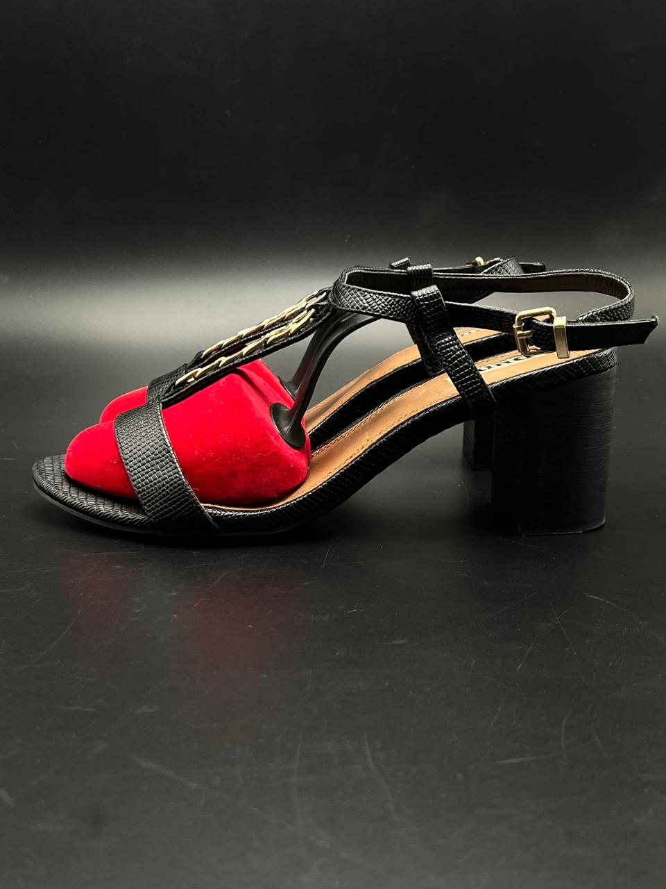 DUNE LONDON JAX BLACK LIZARD EMBOSSED HEEL SANDALS