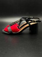 DUNE LONDON JAX BLACK LIZARD EMBOSSED HEEL SANDALS