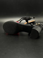 DUNE LONDON JAX BLACK LIZARD EMBOSSED HEEL SANDALS