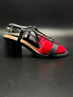 DUNE LONDON JAX BLACK LIZARD EMBOSSED HEEL SANDALS