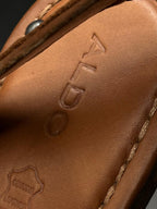ALDO BROWN LEATHER STUDDED T-STRAP FLAT GLADIATOR SANDALS