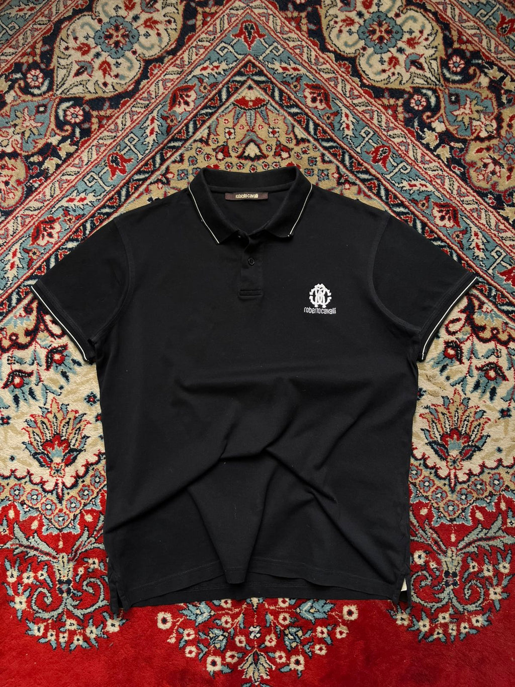 ROBERT0 CAVALLI BLACK POLO TEE - L