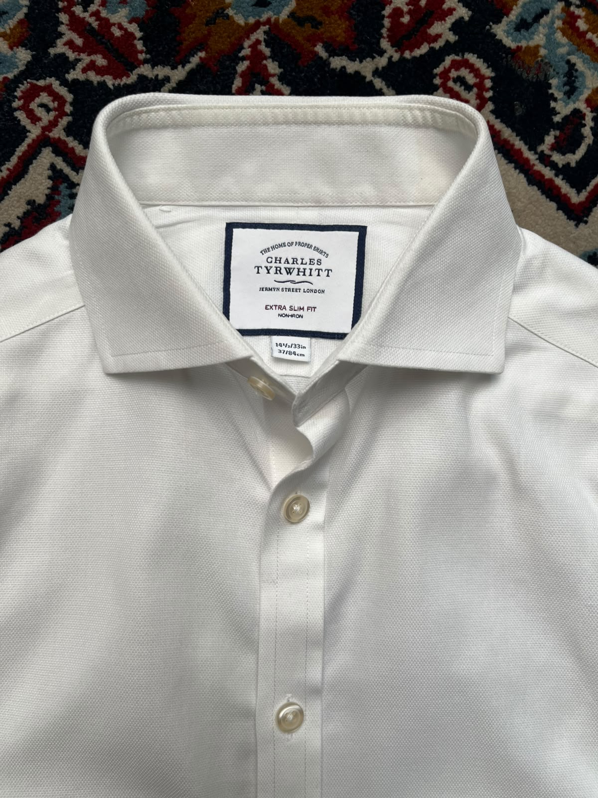 CHARLES TYRWHITT Extra Slim Fit White BUTTON DOWN SHIRT - S