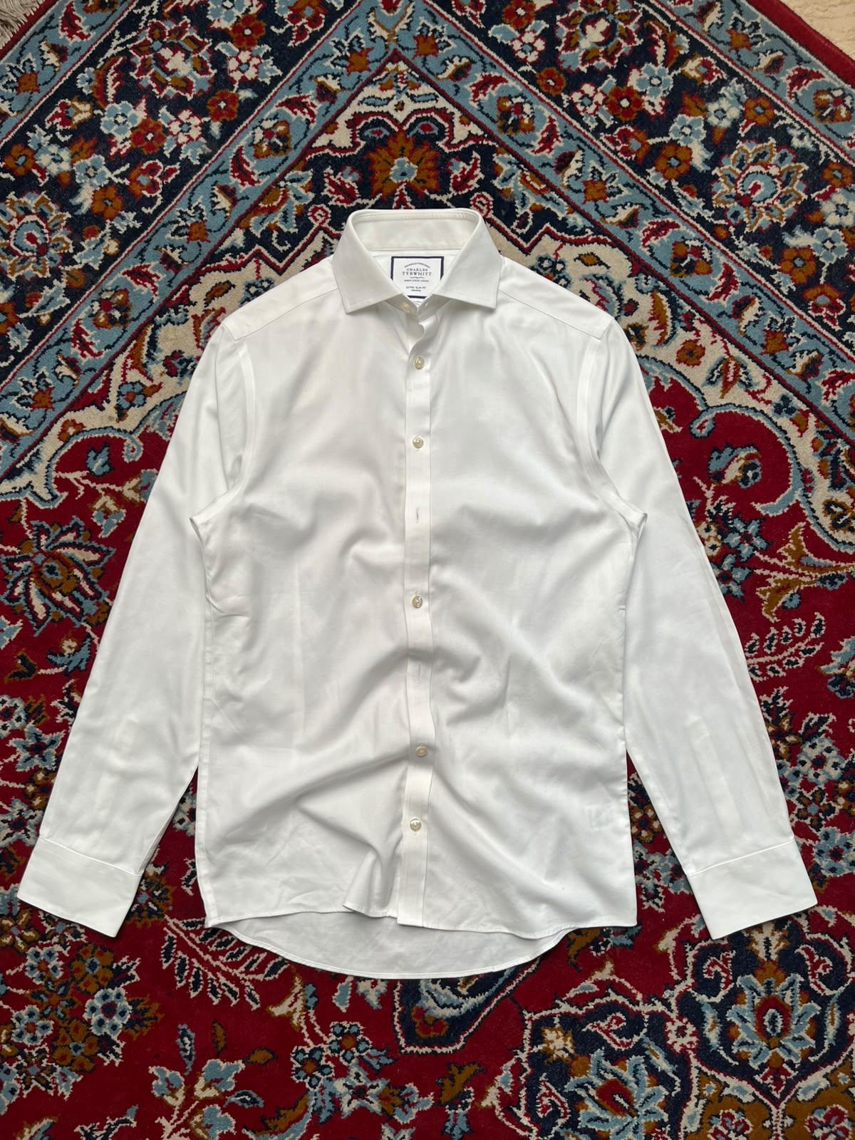 CHARLES TYRWHITT Extra Slim Fit White BUTTON DOWN SHIRT - S