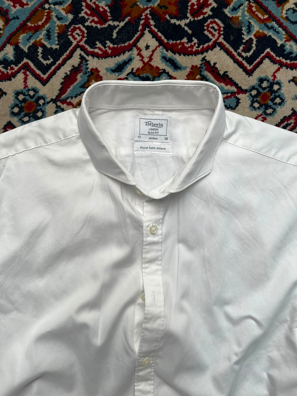 TM LEWIN Slim Fit Royal Satin Weave White Cotton BUTTON DOWN SHIRT - XL