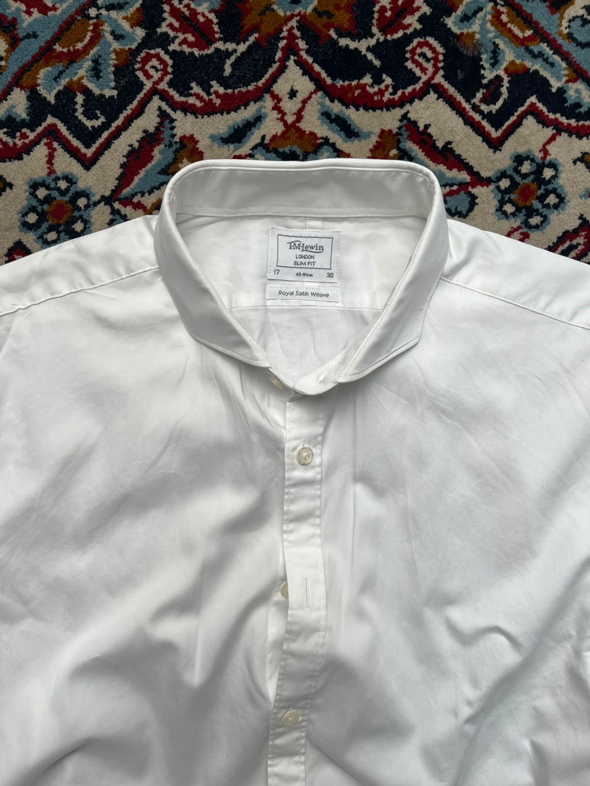 TM LEWIN Slim Fit Royal Satin Weave White Cotton BUTTON DOWN SHIRT - XL