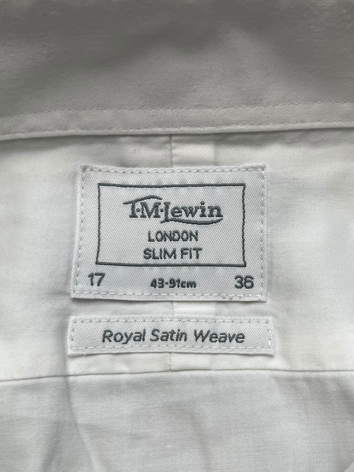 TM LEWIN Slim Fit Royal Satin Weave White Cotton BUTTON DOWN SHIRT - XL