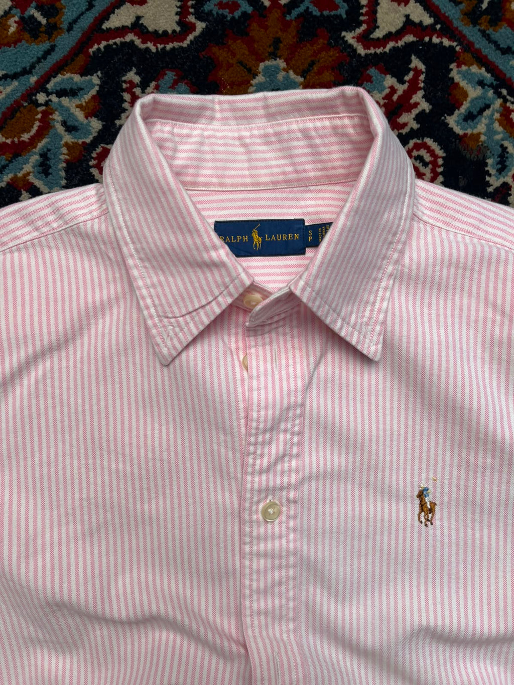 POLO RALPH LAUREN Pink White Stripe Oxford BUTTON DOWN SHIRT - S