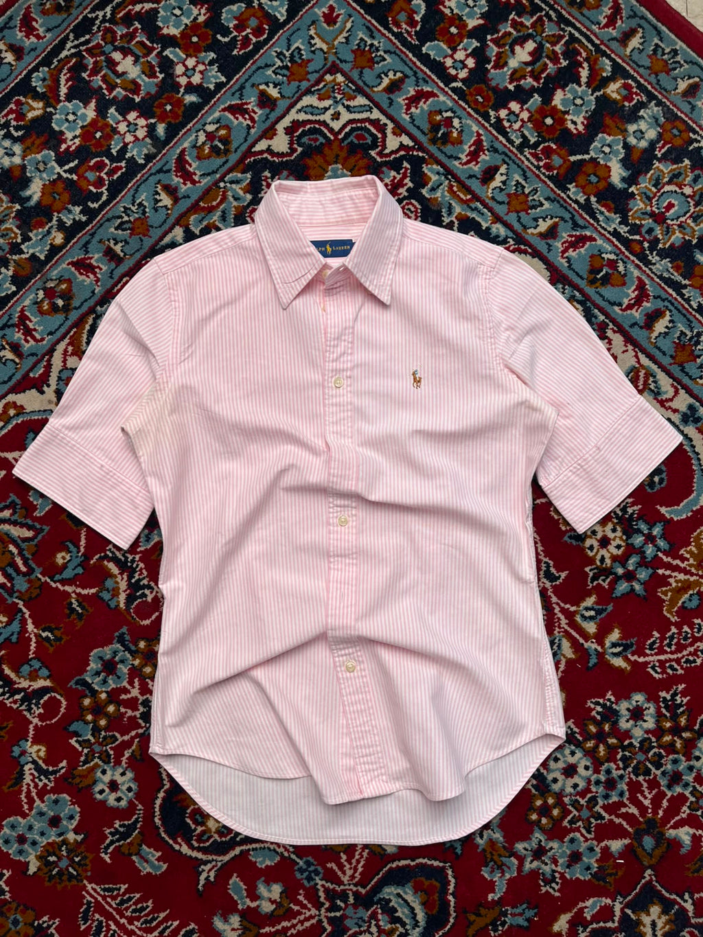 POLO RALPH LAUREN Pink White Stripe Oxford BUTTON DOWN SHIRT - S