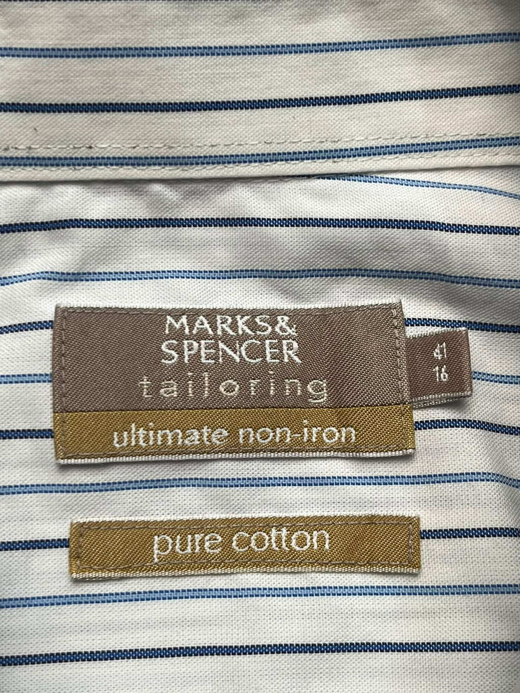 MARKS & SPENCER Tailoring Blue Striped Non-Iron BUTTON DOWN SHIRT - XL