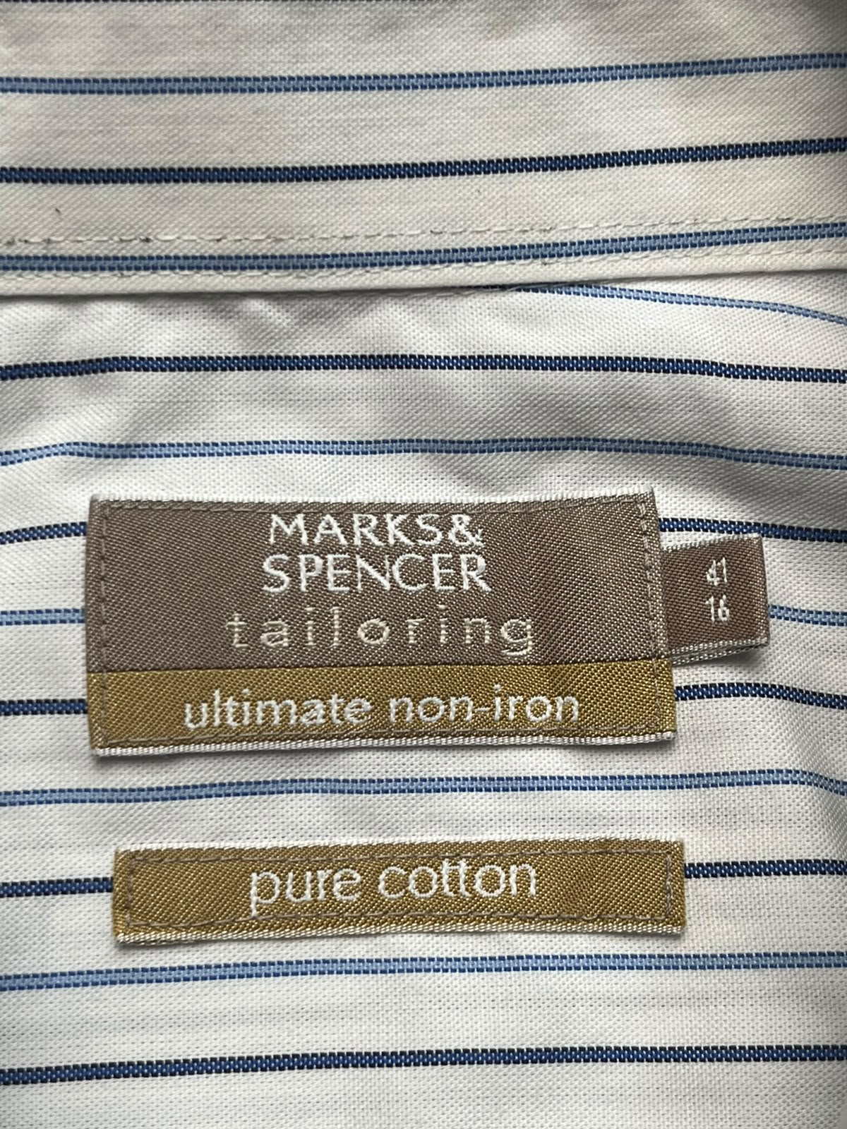 MARKS & SPENCER Tailoring Blue Striped Non-Iron BUTTON DOWN SHIRT - XL