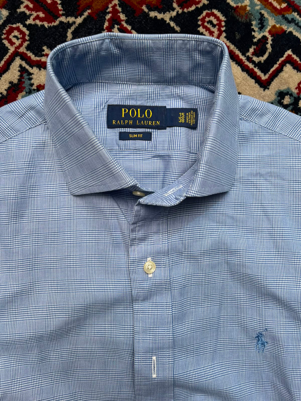 POLO RALPH LAUREN Blue Plaid Slim Fit Cotton BUTTON DOWN SHIRT - M