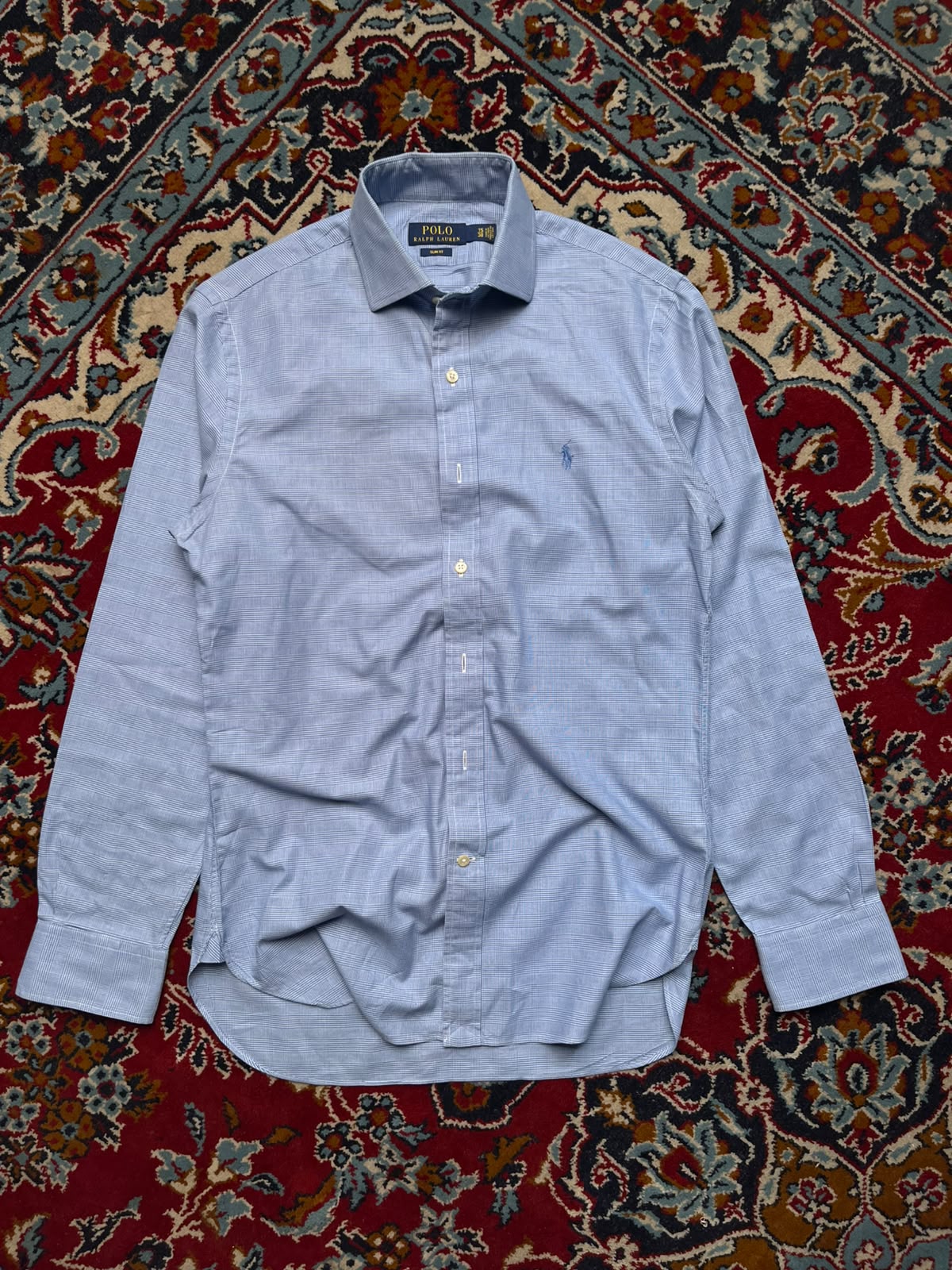 POLO RALPH LAUREN Blue Plaid Slim Fit Cotton BUTTON DOWN SHIRT - M