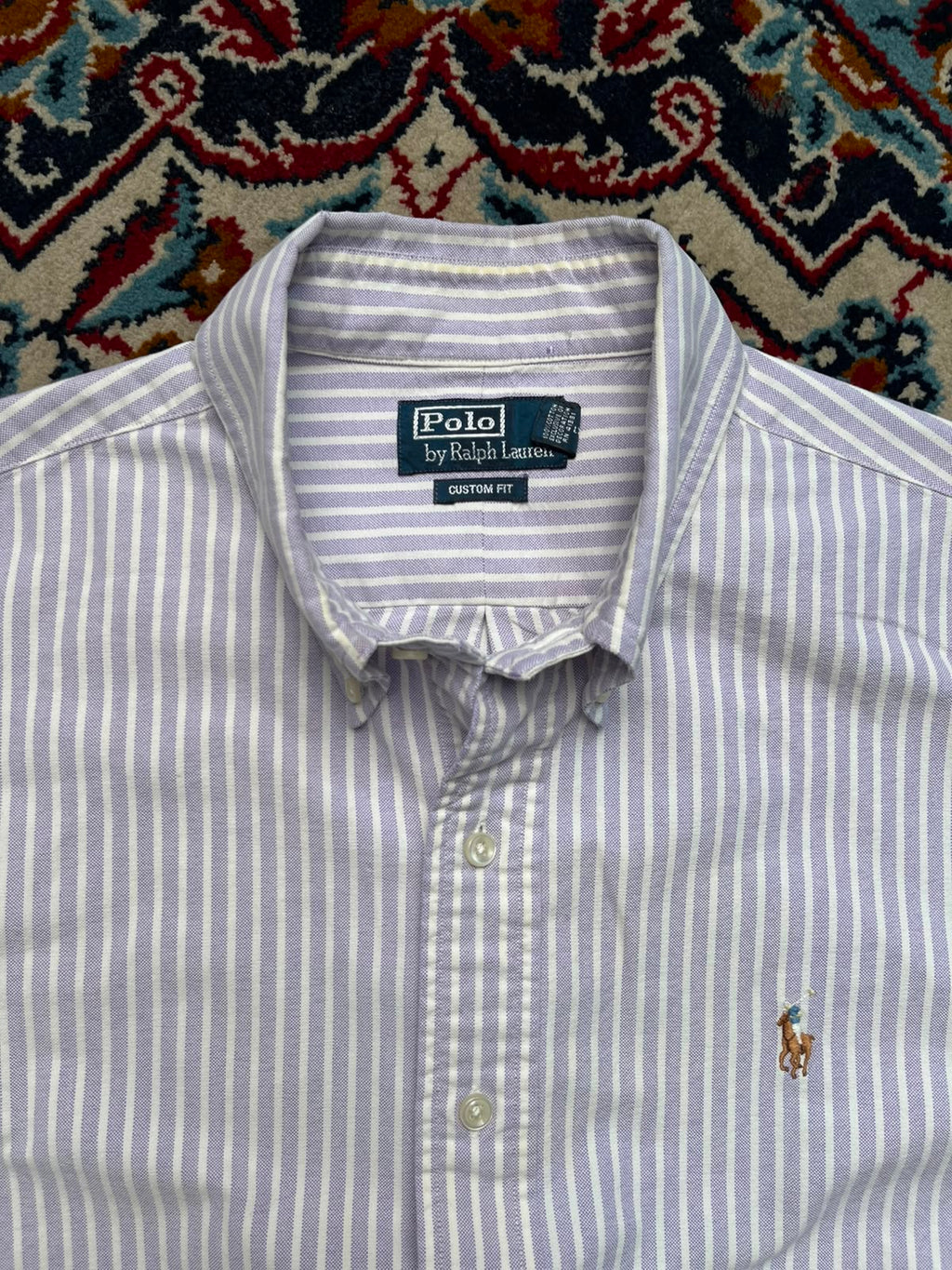 POLO RALPH LAUREN CUSTOM FIT PURPLE STRIPED OXFORD BUTTON DOWN SHIRT - XL