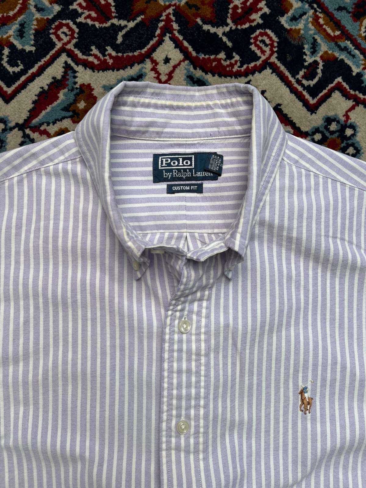 POLO RALPH LAUREN CUSTOM FIT PURPLE STRIPED OXFORD BUTTON DOWN SHIRT - XL