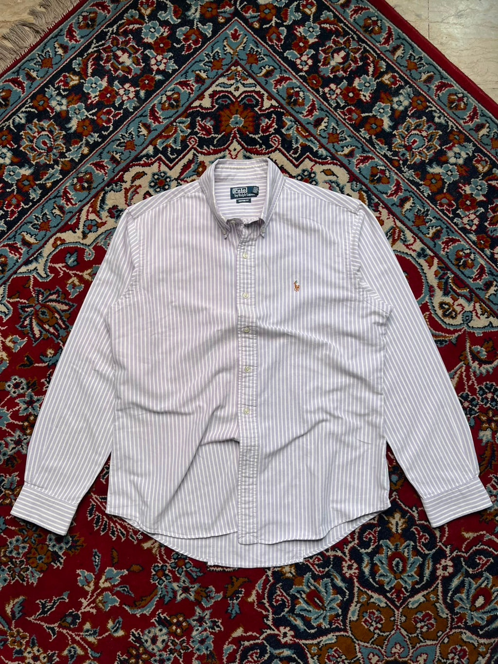 POLO RALPH LAUREN CUSTOM FIT PURPLE STRIPED OXFORD BUTTON DOWN SHIRT - XL