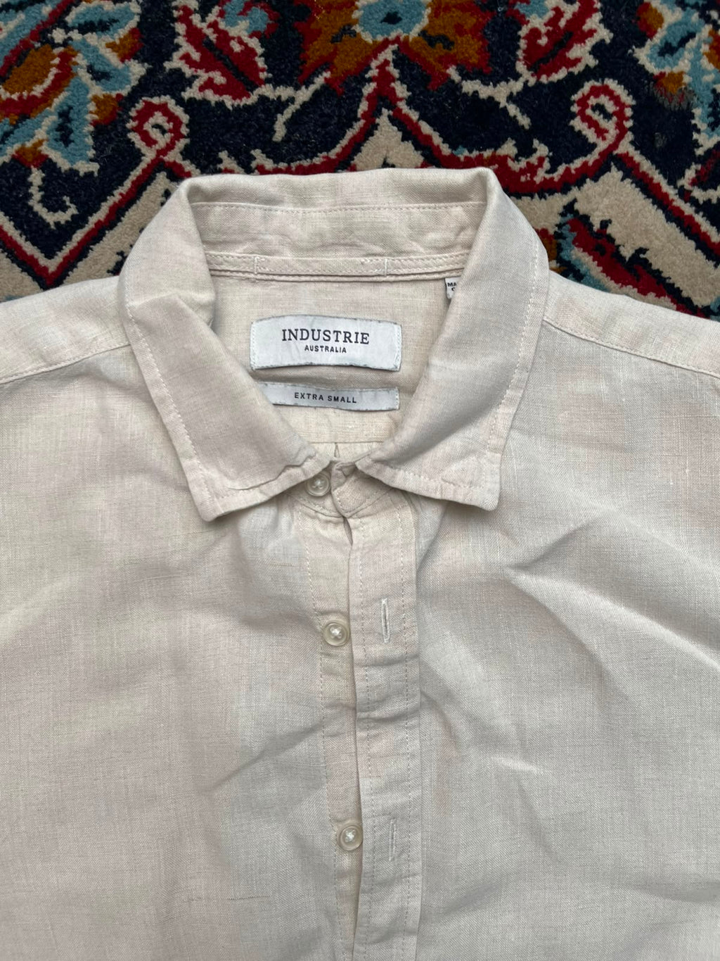 INDUSTRIE AUSTRALIA  LINEN BEIGE CASUAL LIGHTWEIGHT BUTTON DOWN SHIRT - S