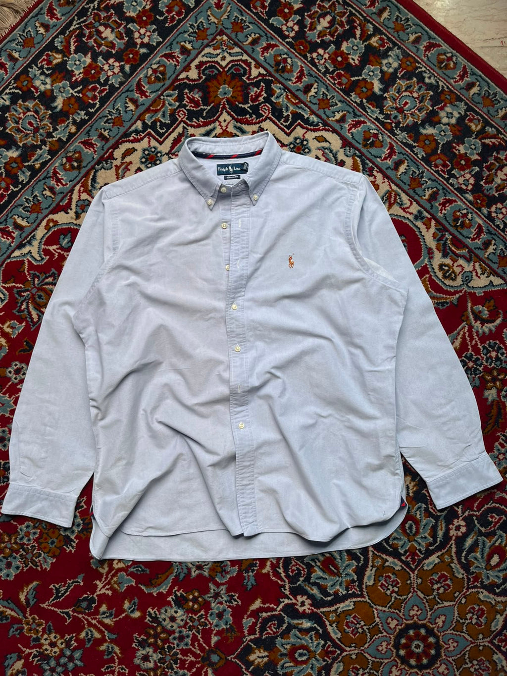 RALPH LAUREN CLASSIC FIT LIGHT BLUE OXFORD SOLID COTTON BUTTON DOWN SHIRT - XL