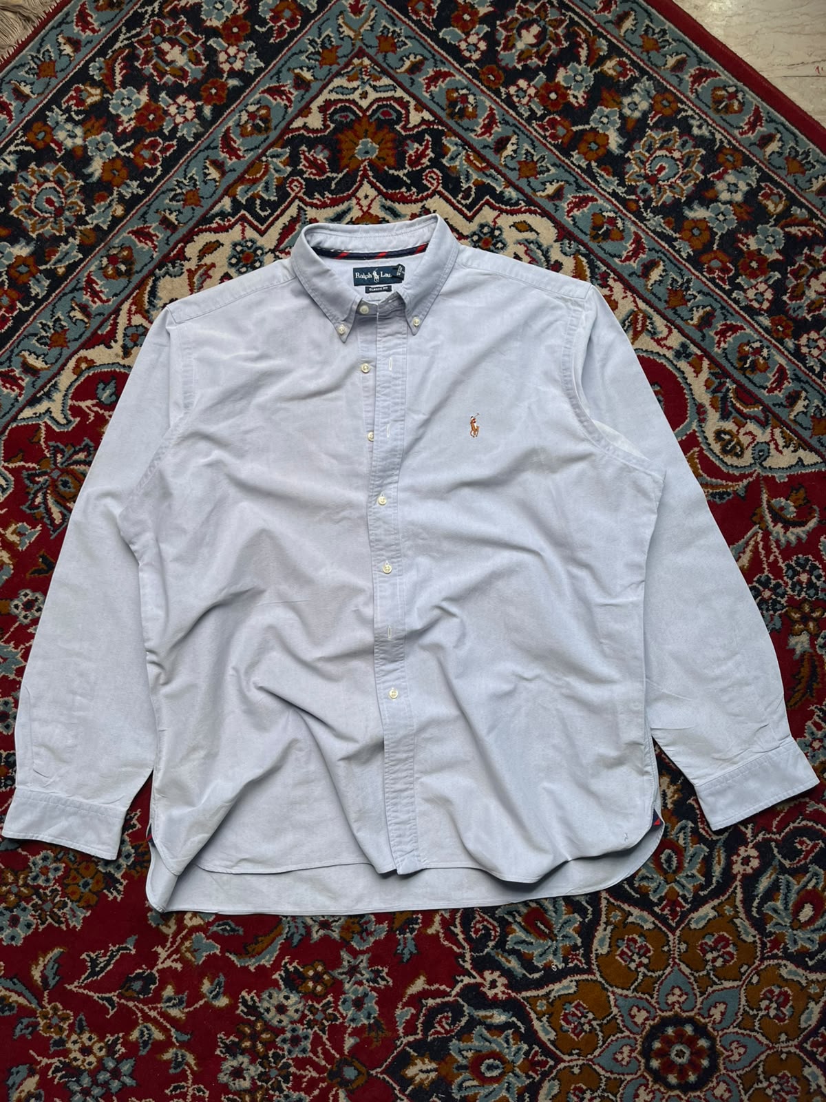 RALPH LAUREN CLASSIC FIT LIGHT BLUE OXFORD SOLID COTTON BUTTON DOWN SHIRT - XL