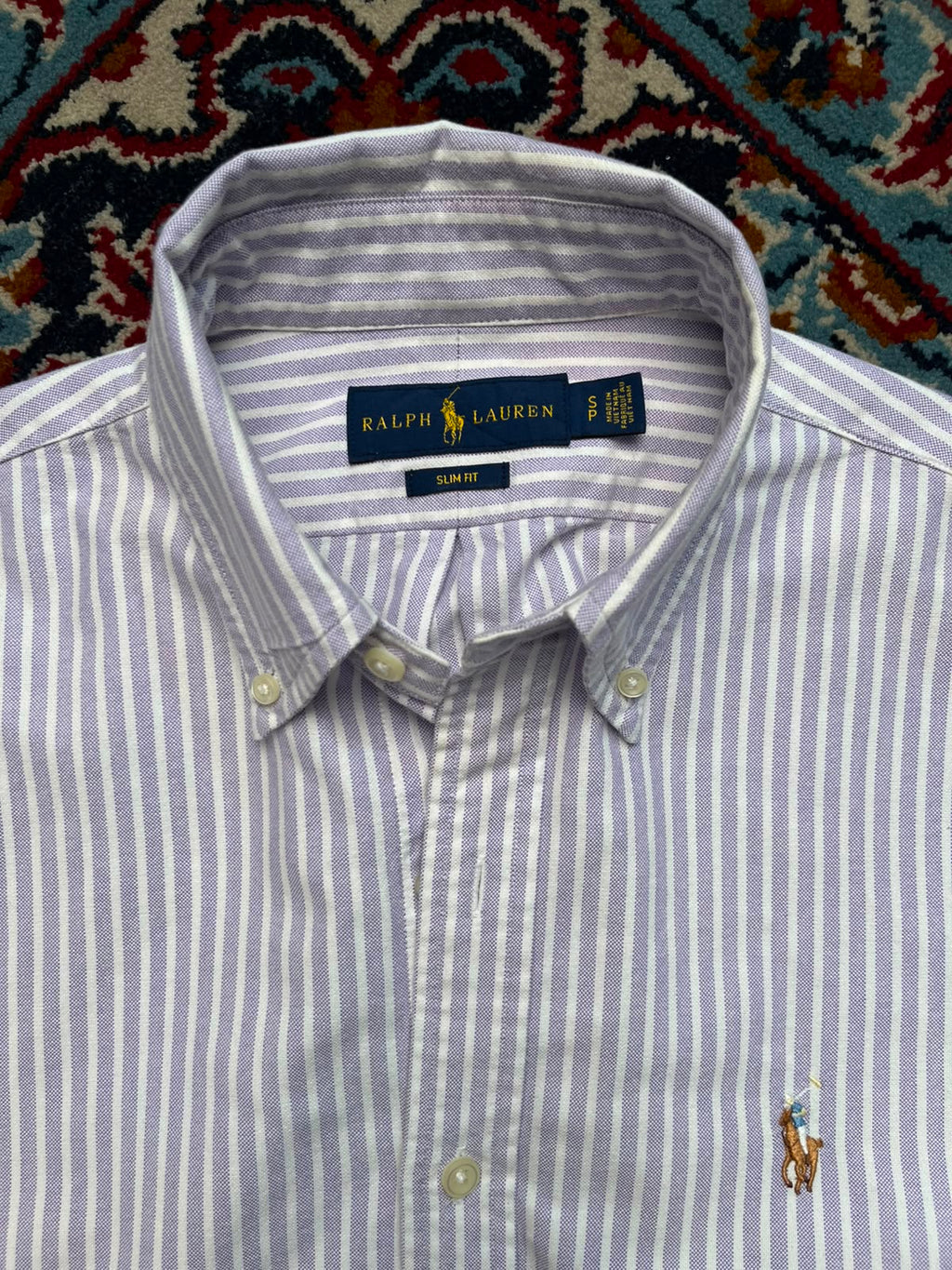 Polo Ralph Lauren Slim Fit Purple Striped Oxford BUTTON DOWN SHIRT - S