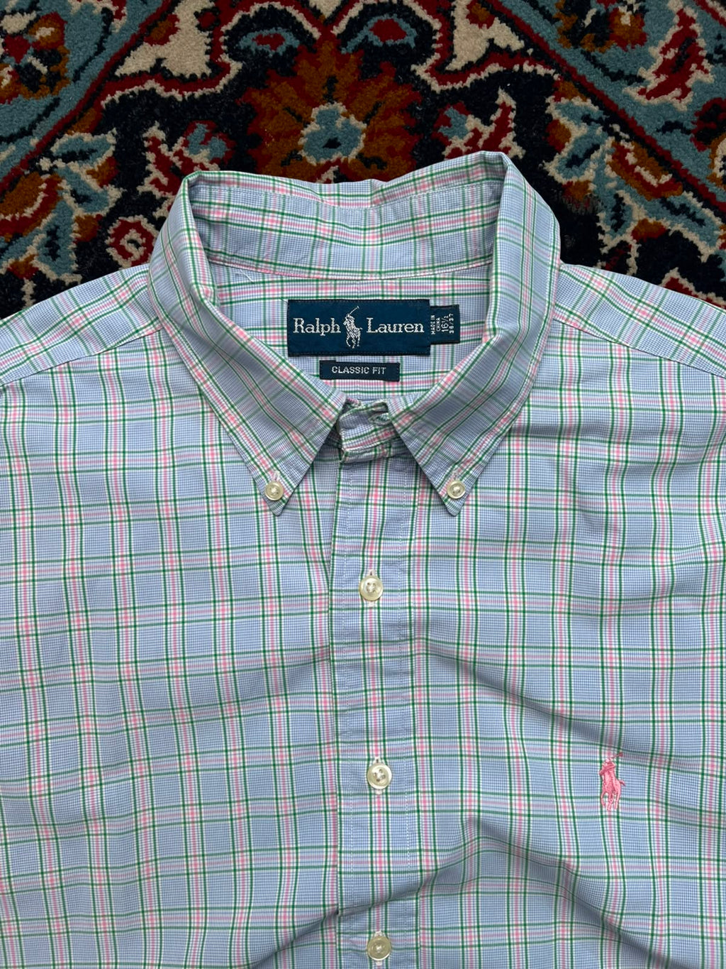 Polo Ralph Lauren Classic Fit Blue Pink Green Plaid BUTTON DOWN SHIRT - XL