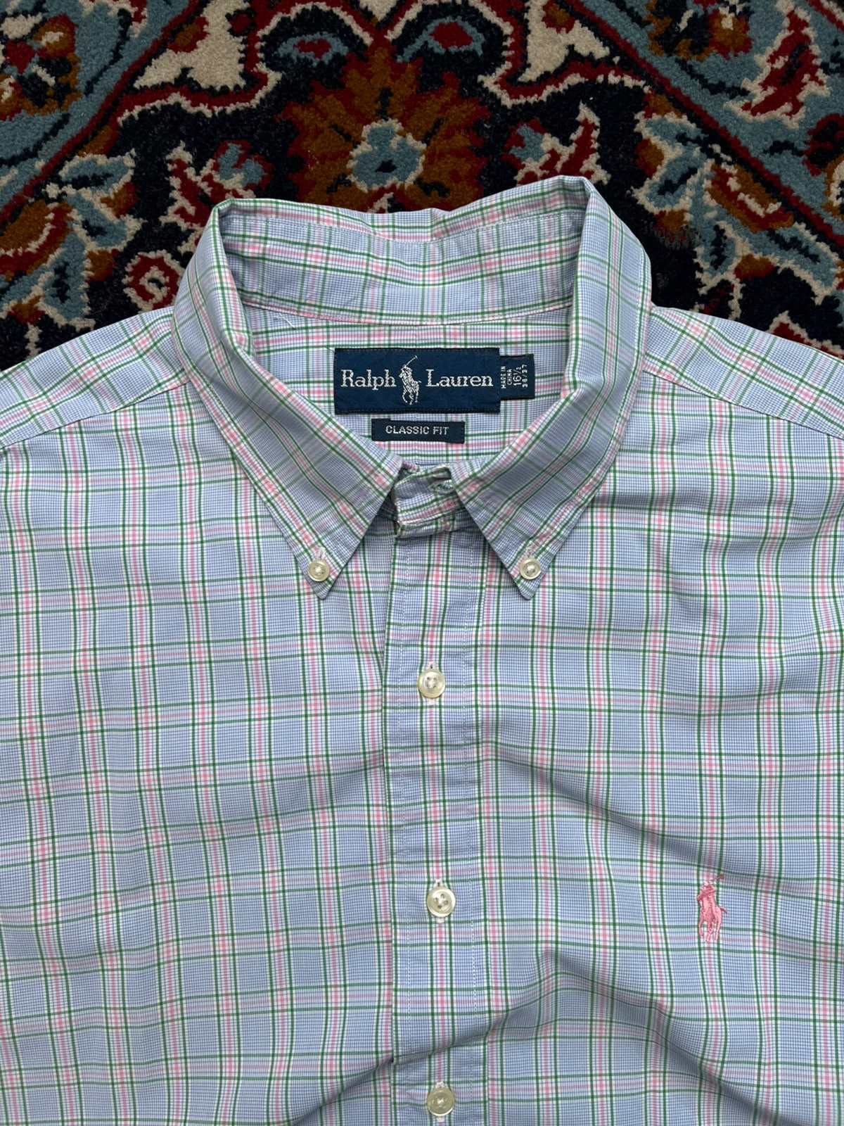Polo Ralph Lauren Classic Fit Blue Pink Green Plaid BUTTON DOWN SHIRT - XL