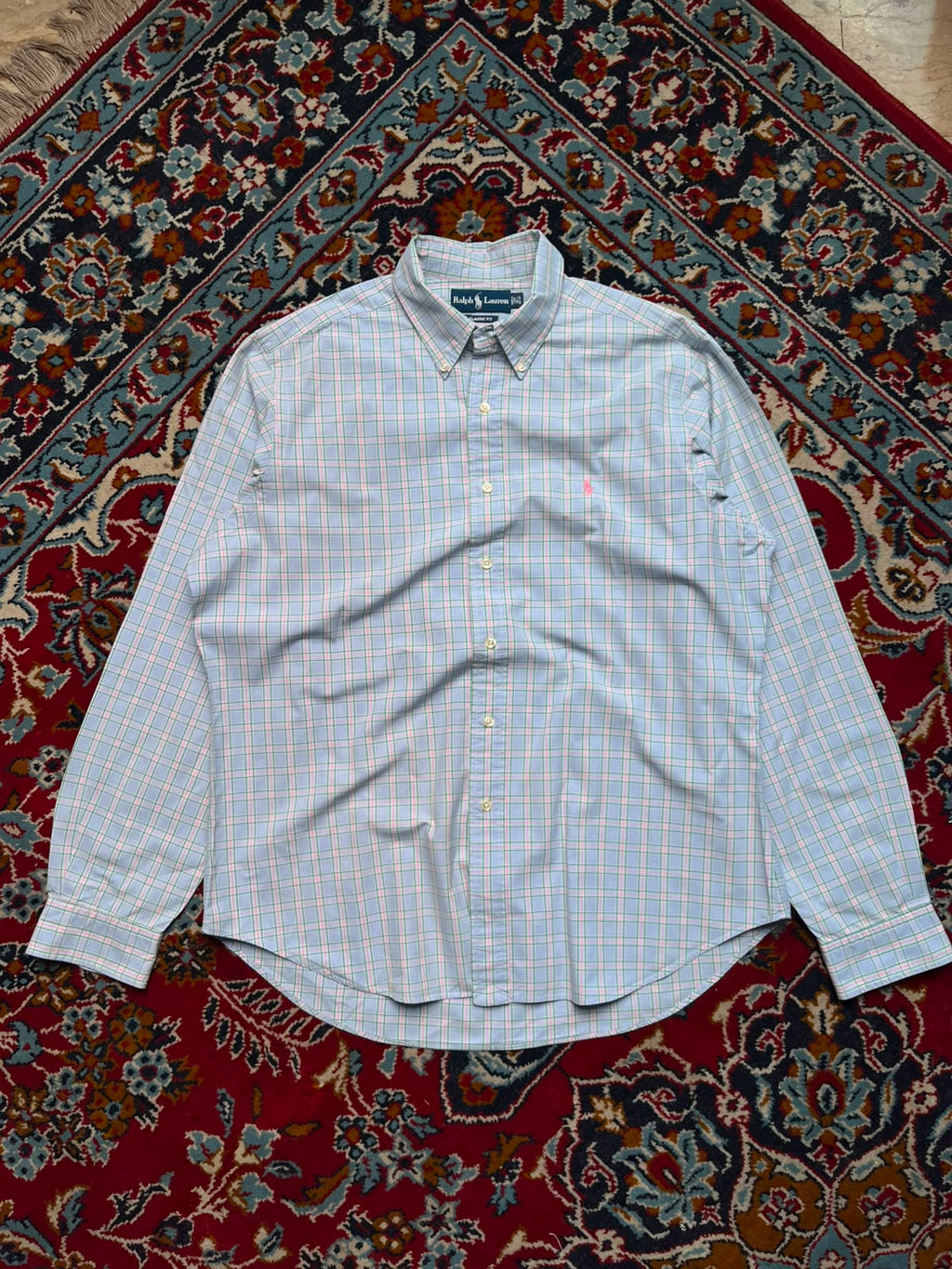 Polo Ralph Lauren Classic Fit Blue Pink Green Plaid BUTTON DOWN SHIRT - XL
