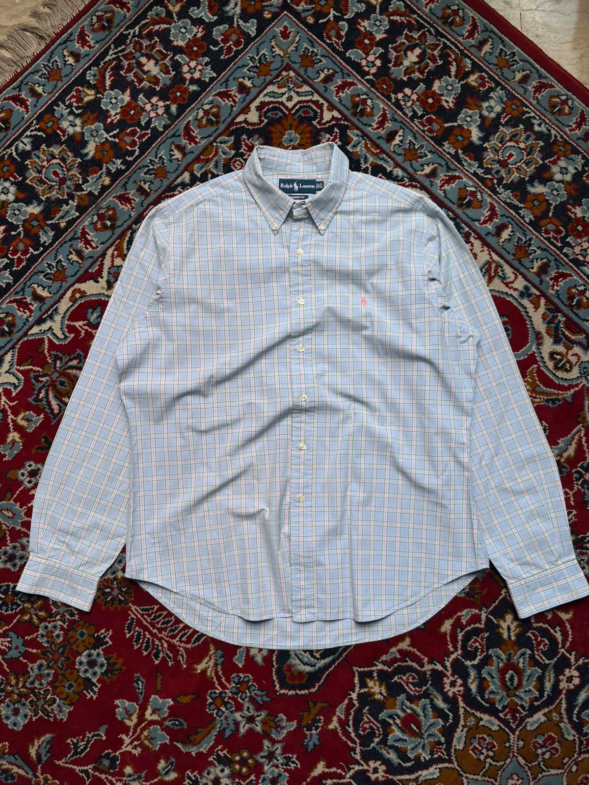 Polo Ralph Lauren Classic Fit Blue Pink Green Plaid BUTTON DOWN SHIRT - XL