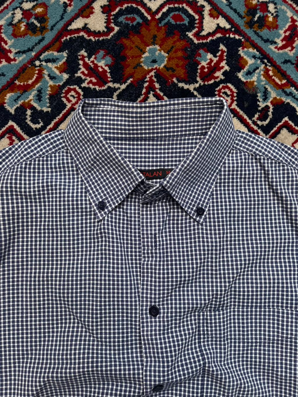 MATALAN BLACK WHITE CHECKERED BTUTTON DOWN SHIRT - M