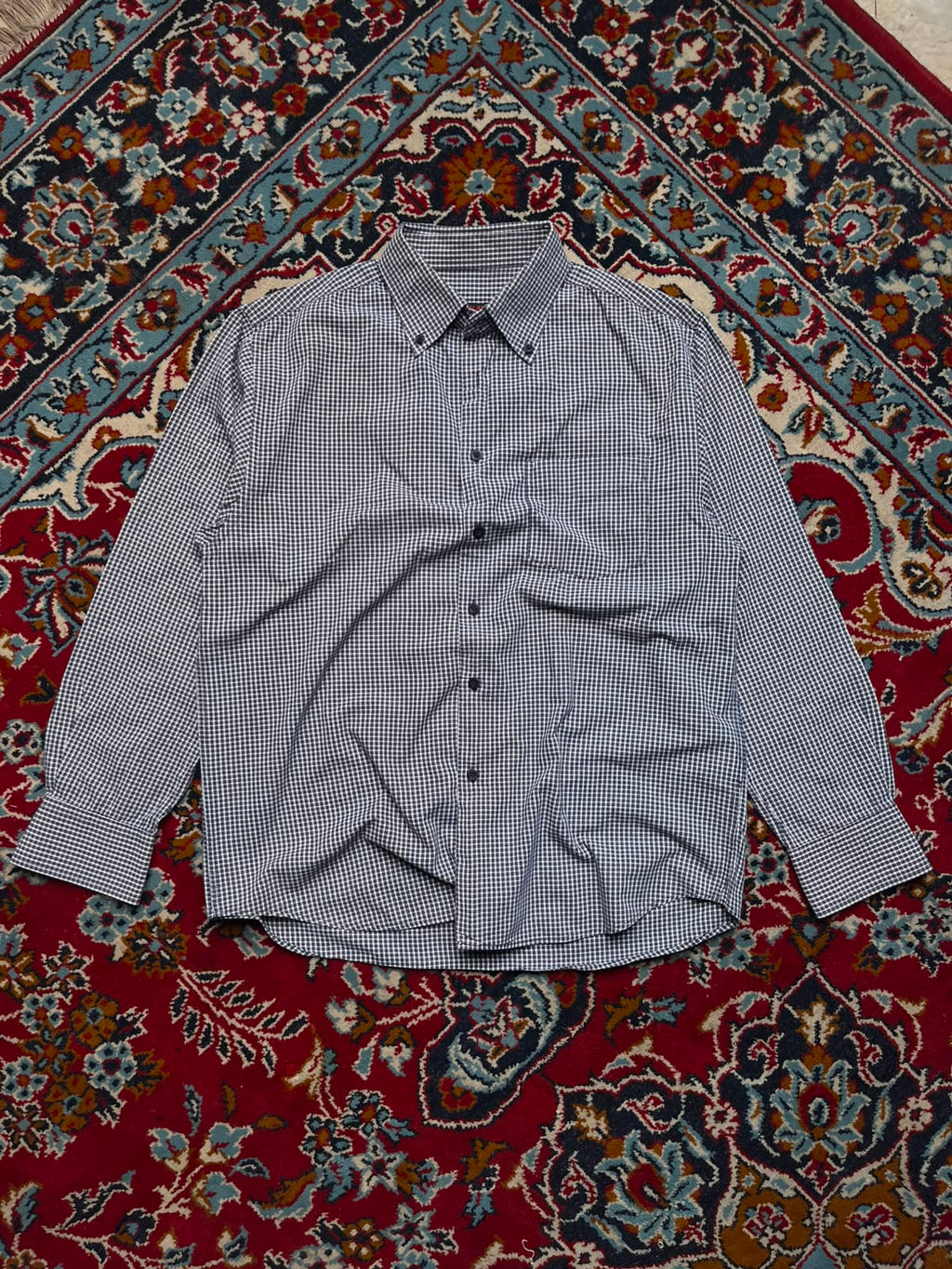 MATALAN BLACK WHITE CHECKERED BTUTTON DOWN SHIRT - M