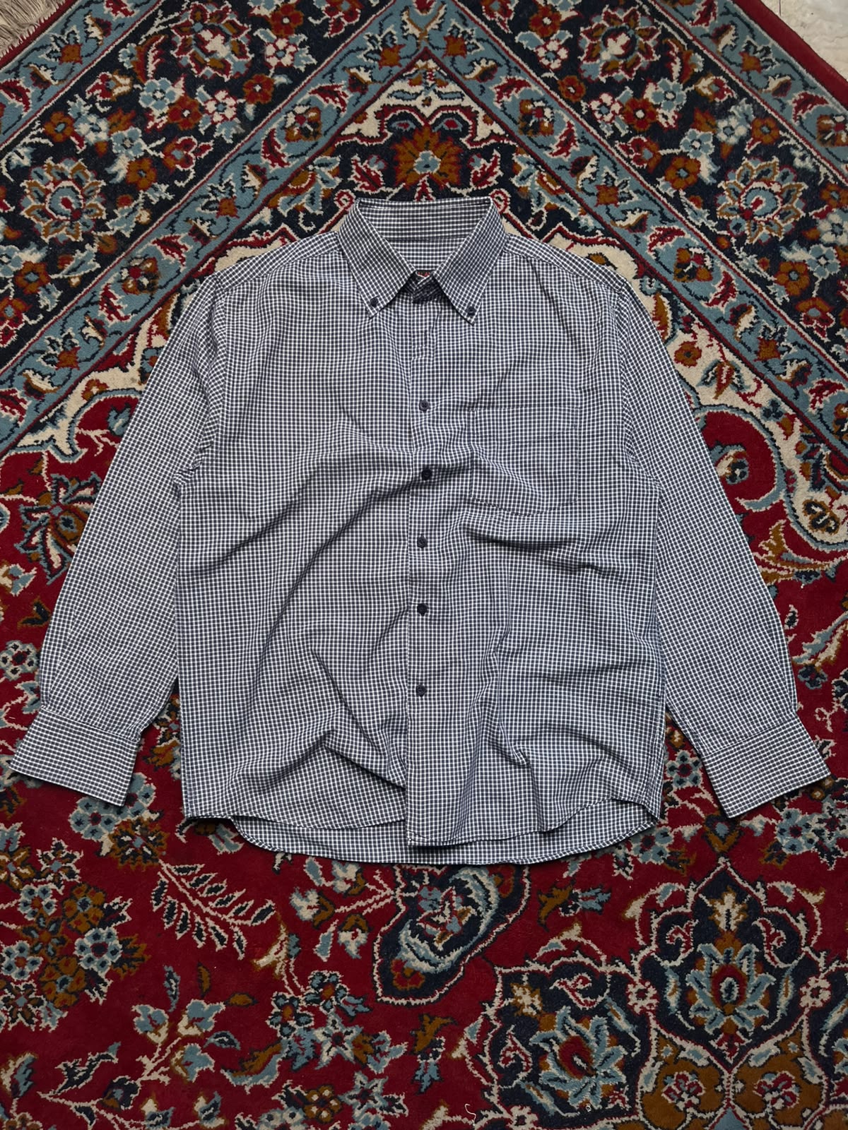 MATALAN BLACK WHITE CHECKERED BTUTTON DOWN SHIRT - M