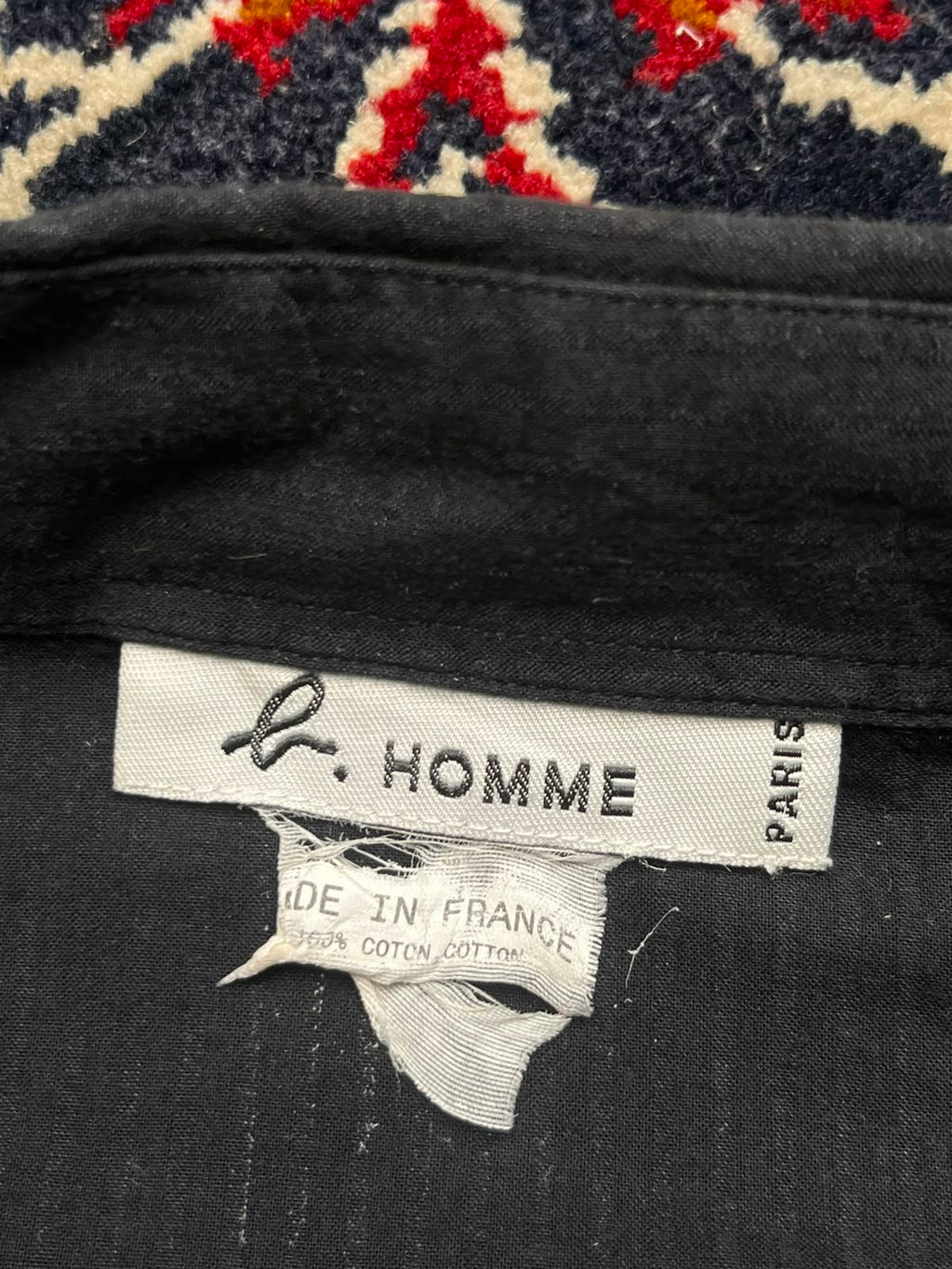 VINTAGE AGNES B HOMME PARIS BLACK EMBROIDERED LIZARD BUTTON DOWN SHIRT - XL